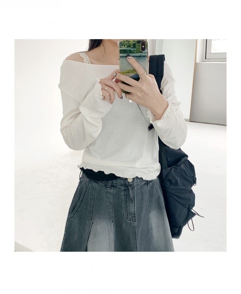 トップス Tシャツ シャツ 白シャツ トップス 袖あり 長袖 Uネック ラウンドネック 襟なし タイト 細身 きれいめ シンプル フォーマル 無地 春 秋 10代 20代 30代 レディース ママ