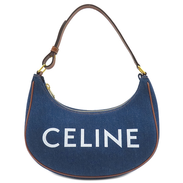 セリーヌ CELINE ハンドバッグ アヴァ デニム カーフ NAVY×TAN ゴールド金具 紺 茶 193952DKA【中古】