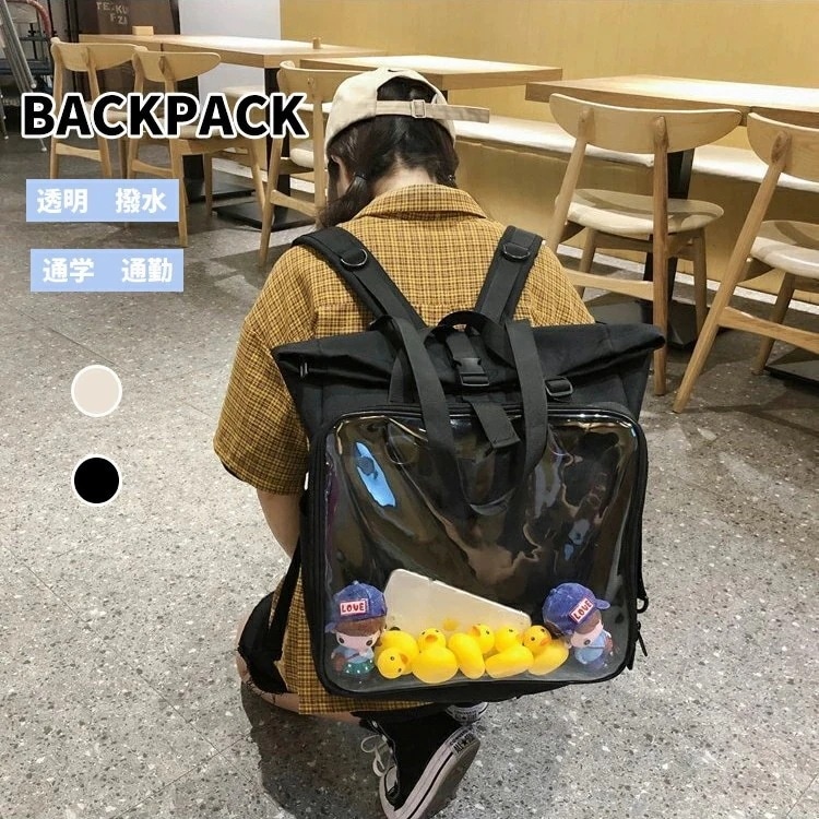 【即納】ファッション大容量 缶バッチ 韓国風バッグ ハンド 斜めがけ ショルダー リュック 4way バックバッグ リュックサック 痛バッグ クリアバッグ 透明バッグ