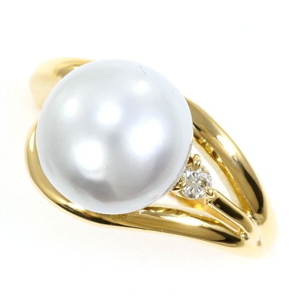 K18 18金 YG リング 12.5号 南洋真珠 約10mm ダイヤ カード鑑別書 中古