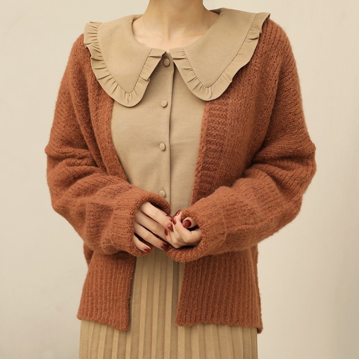 [韓国ファッション] ウール混 ノーボタンニットカーディガン