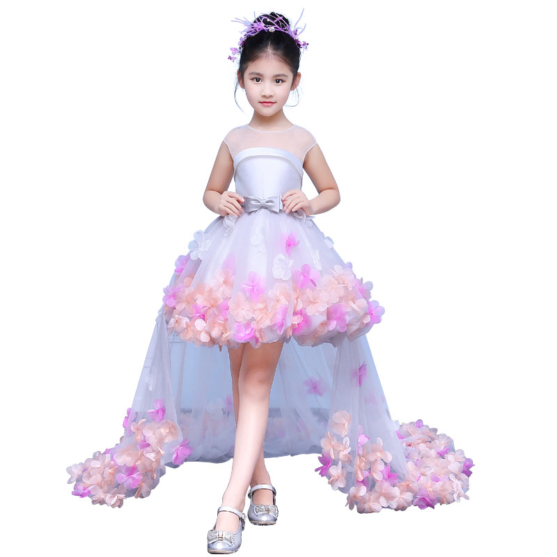 トレーン　シルバー　子供ドレス　ノースリーブ　フォーマル　ワンピース　キッズ服 子供服 女の子 ワンピース 子ども　発表会　七五三　演出舞台　結婚式　卒業園　入園式 100-150CM 0863