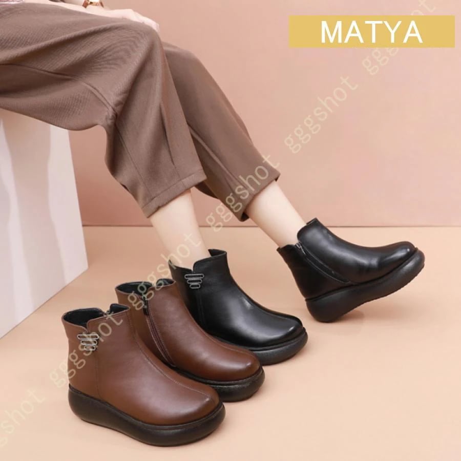 コスパ最高ブーツ レディース 本革 ショートブーツ ヒール 厚底 プラットフォーム ローヒール おしゃれ 美脚 幅広 履きやすい 歩きやすい 秋冬靴 ブーティー新品