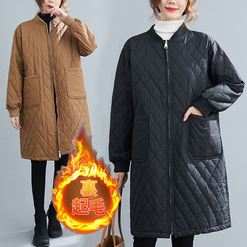 大人の魅力 キルティングコート レディース 中綿コート 襟なし ロング丈 キルティング 無地 軽量 暖かい アウター ゆったり 秋冬