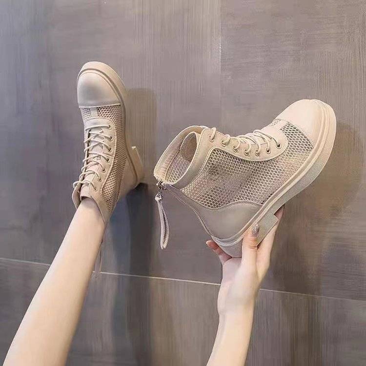 大人気！ 厚底シューズ サンダル厚底涼しげなブーツ通気性2026春夏新作ショートブーツ透かし網糸薄手マーチンブーツ夏メッシュレディース 韓国ファッション