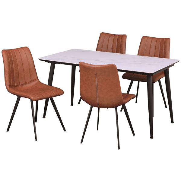 ダイニングセット 5点セット [ ダイニングテーブル 天板 ホワイト ダイニングチェア 4脚 キャメル ] テーブル 幅約140cm 関家具