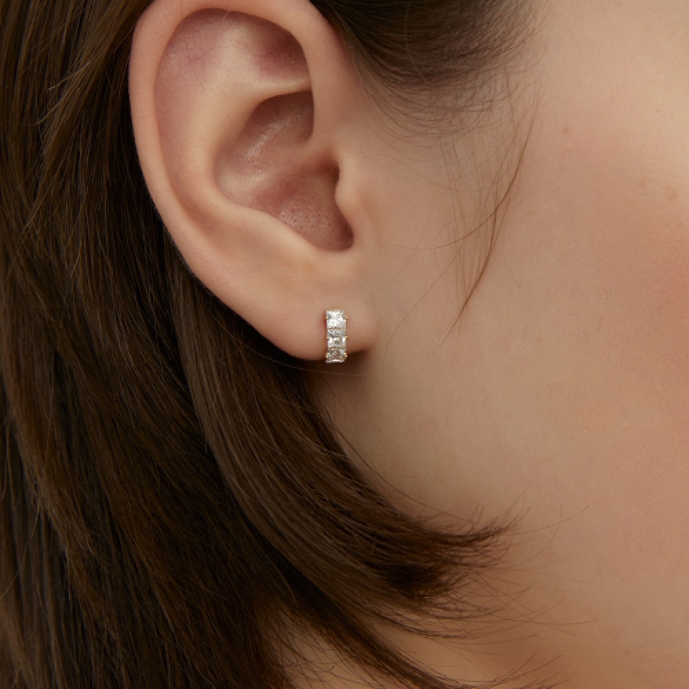 LUNNE シルバー 925 トリプルスクエアストーンワンタッチピアス #LSE87