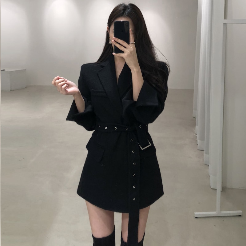 アウター ジャケット ロング ロング丈 袖あり 長袖 Vネック ベルト ウエストマーク 前開き きれいめ おしゃれ お洒落 かっこいい 大人女子 こなれ感 マニッシュ 個性的 クール モード系 モダン