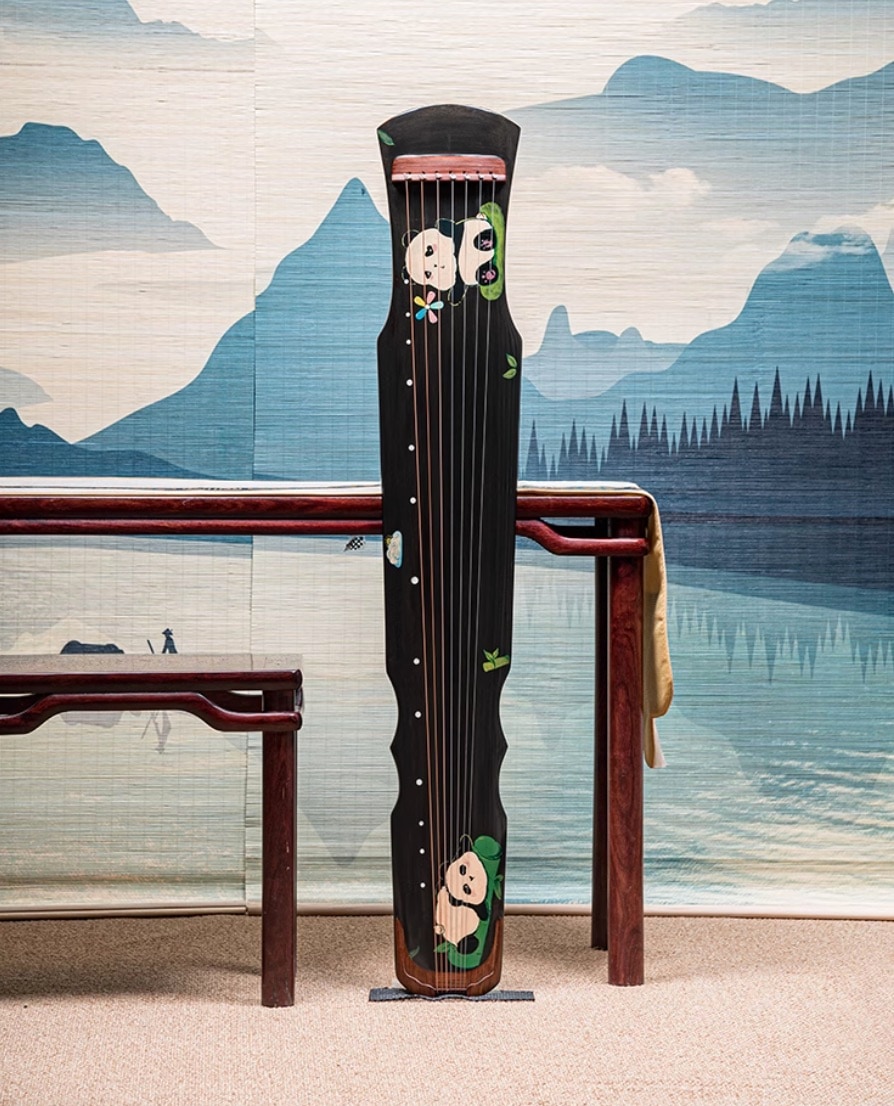 古琴 スギ材 手描きパンダ模様 伏開式 中国の弦楽器