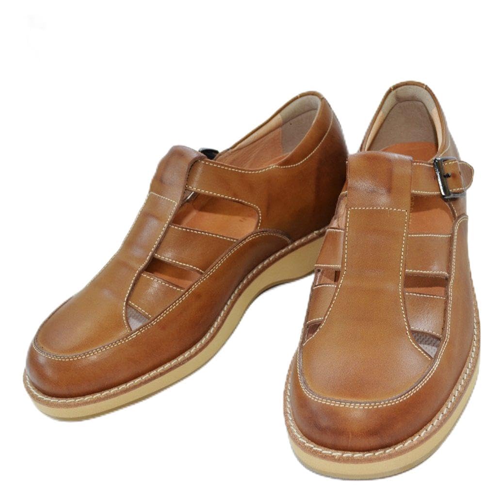 [北嶋製靴工業所] サンダル シークレットシューズ カジュアル 日本製 通気性 蒸れない 身長アップ 牛革 幅広 5.5cm ストラップ 567 メンズ