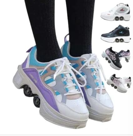 2way 輪収納できる ローラースケート スニーカー ローラーシューズ ローラースニーカー 運動靴 子供 レディース 大人 メンズ 4輪 ゴム製