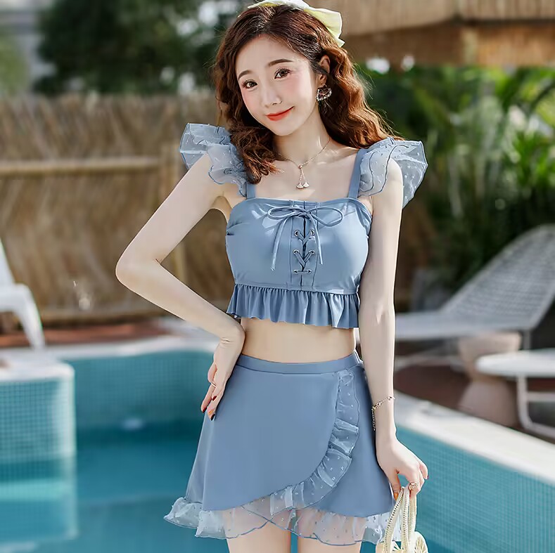 水着レディース 体型カバー 水着 フレアスカート セパレート 三角パンツ 小胸バンドゥビギニ 水着 韓国風 40代 可愛い スイムウェア 温泉 ママ