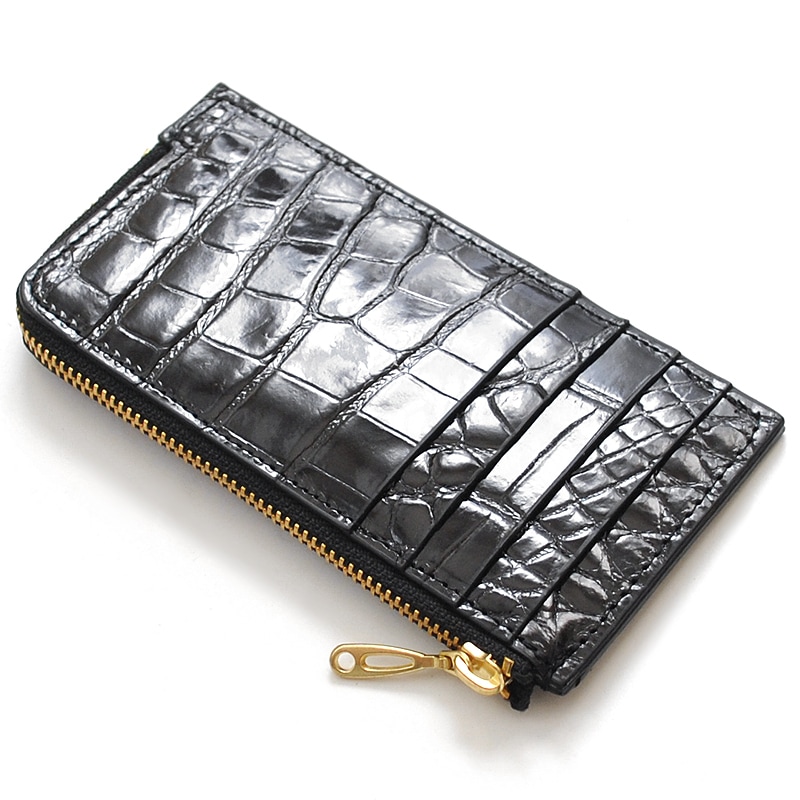 【新規OPEN】【期間限定セール】【激安】【新品未使用】本クロコダイルレザー　鰐革　特殊モデル　男女兼用　フラグメントミニウォレット　CFSW-1　エナメルブラック