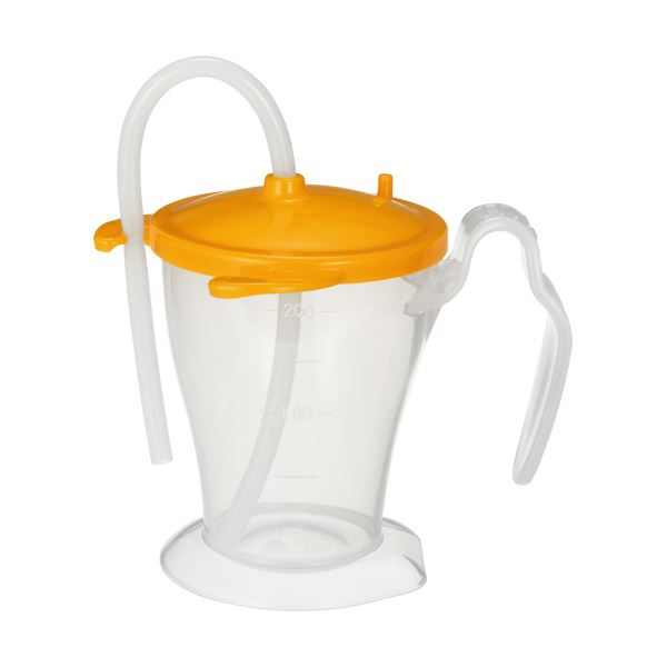 （まとめ）オオサキメディカル プラスハートベッド柵にも掛けられる ストローカップ オレンジ 250ml 1個10セット