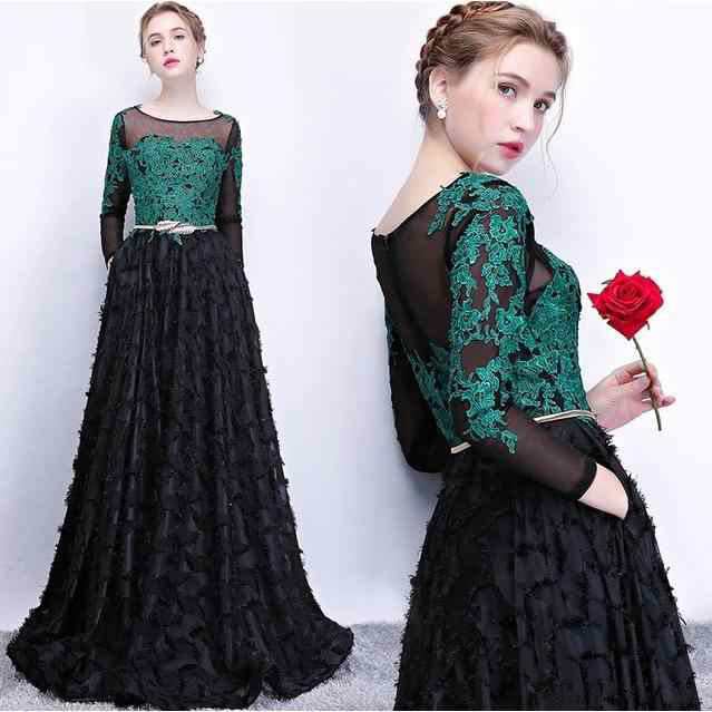 【2025新作入荷】パーティー 二次会 イブニングドレス 長袖 チュール袖 透かし 30代40代 ロングドレス ポケット付き パーティードレス ロング丈 ベルト付 7,914円