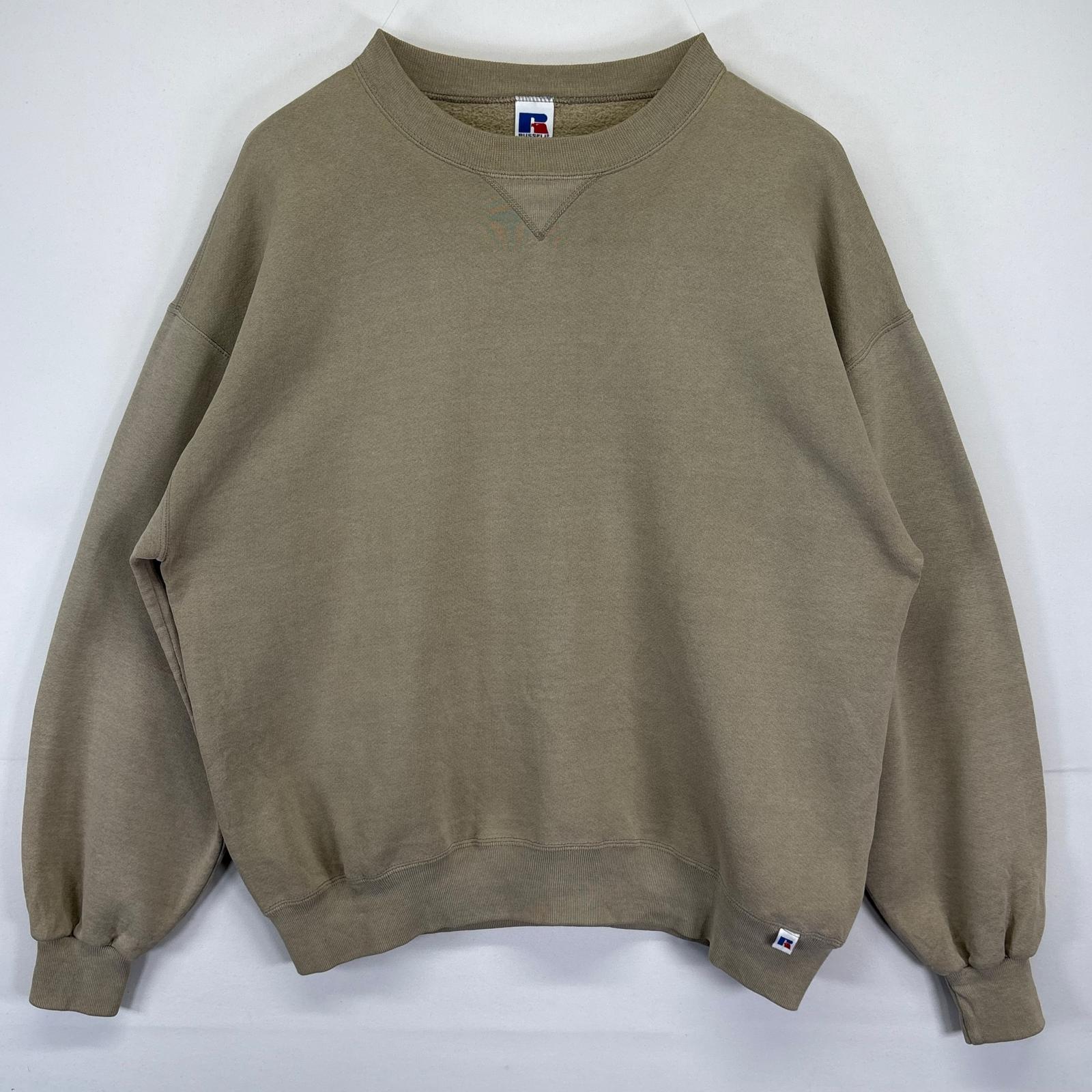 古着 90s/90年代 USA製 スウェット 大きいサイズ 無地 トレーナー クルーネック XXL ベージュ系 メンズ