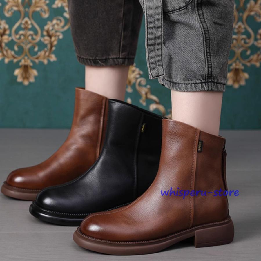 【即納】ブーツ レディース ショートブーツ 　ブーツ 黒ブーツ ローヒール ペタンコ靴 厚底 ヒール3.5cm 美脚 秋 冬 柔らか 軽量【今月限定SALE】