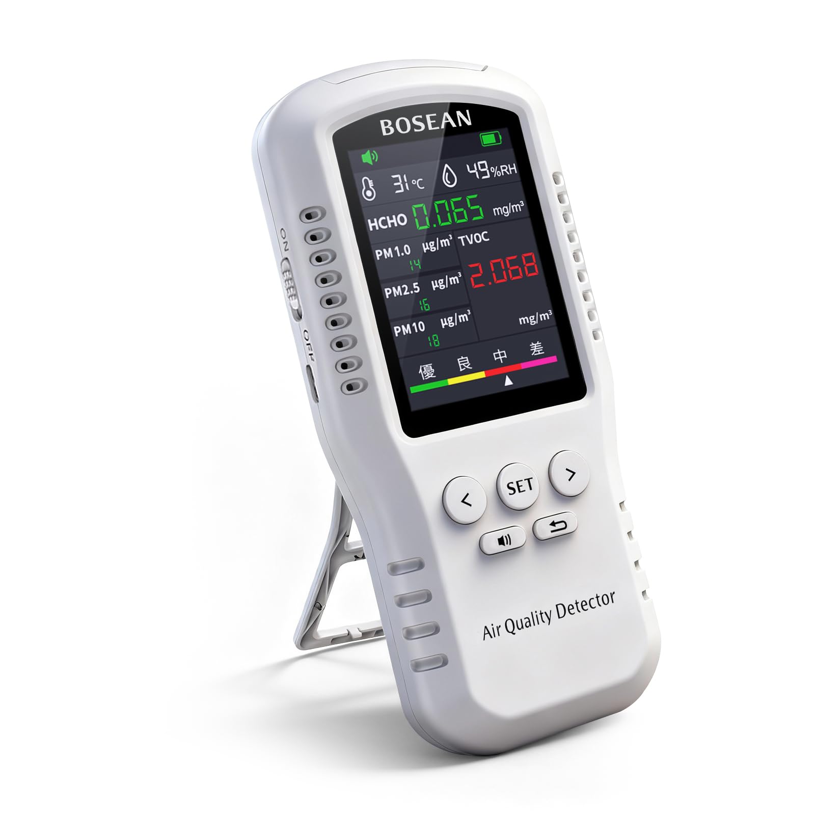 BOSEAN 臭気測定器 空気測定器 測定器 pm2.5 TVOC HCHO 温度 湿度 臭気計測器 データで視覚化 ホルムアルデヒド ブレスチェッカー 匂いチェッカー 臭いセンサー 匂いセンサー 測