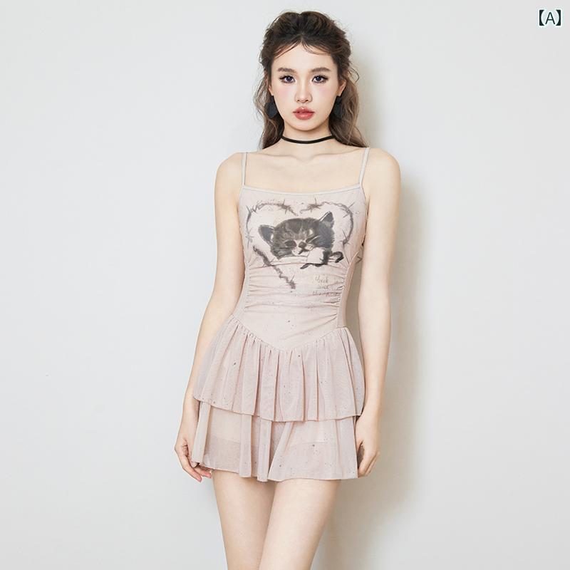 水着 レディース スイムウェア プール 温泉 夏 サマー 猫 カジュアル ノースリーブ スカート ワンピース かわいい 8,896円