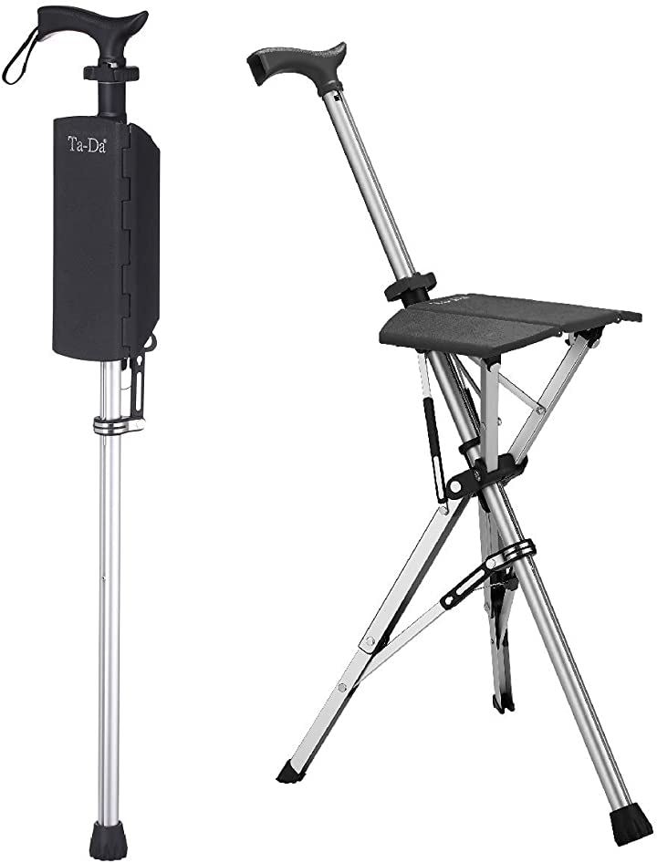 Chair ターダチェア ステッキチェア 杖椅子 椅子になる杖 一脚杖( ブラック, 杖の長さ:82cm)