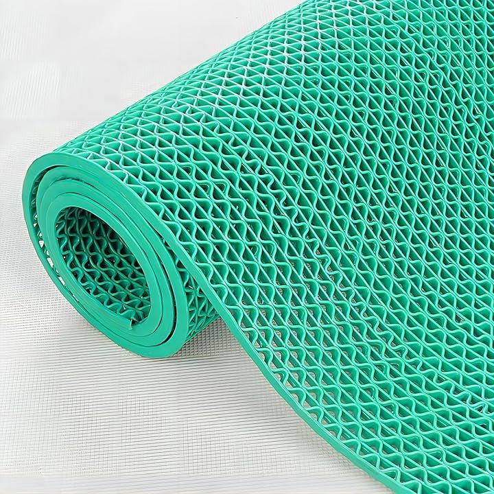 業務用滑り止めマット PVC ゴムマット 歩行滑り止めマット 厚さ4.5mm 透水マット 穴あき 風呂マット プール下マット 玄関マット 屋外 抗菌 速乾(グリーン, 1.2X15M)