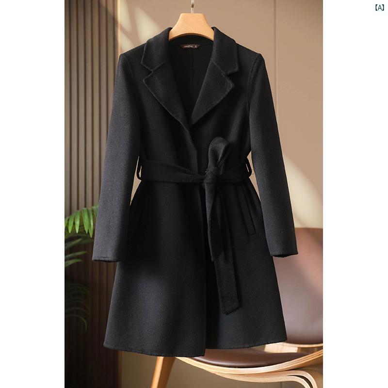 レディース ファッション　オシャレ　カジュアル　かわいい　綺麗 ファイナル オーラ ファッション 服 右 肩 両面 コート ウエスト 付き レディース ミドル丈 ウール コレクション