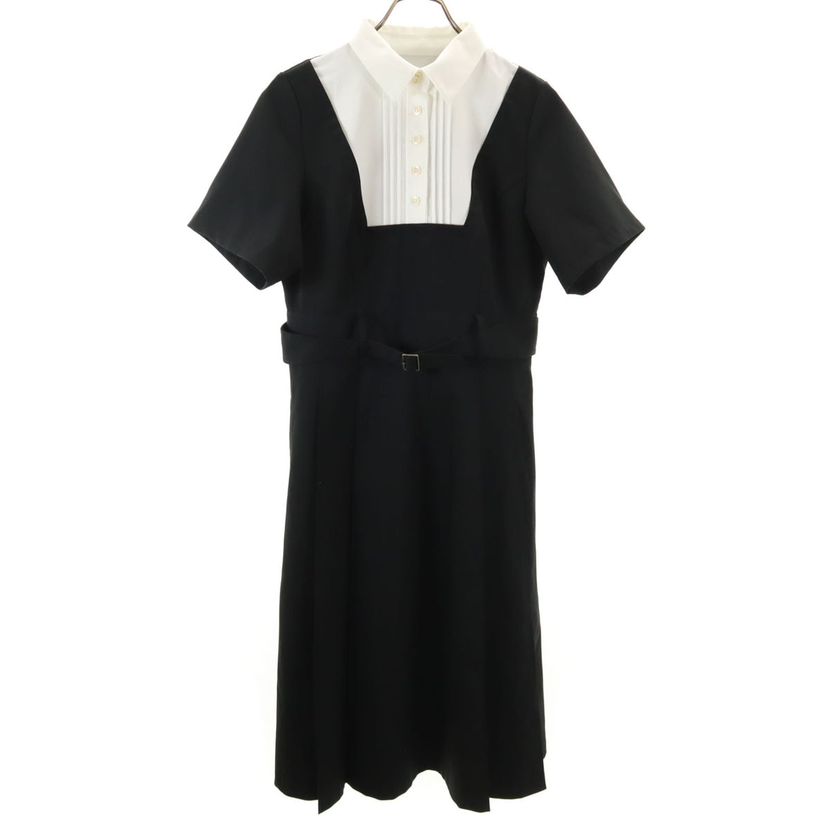 Re:poris レポリス 日本製 半袖 ハーフボタン ロングワンピース ブラック系 レディース 古着