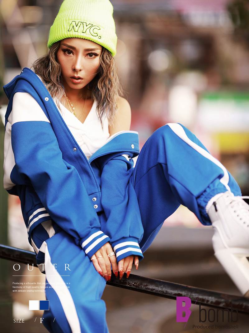 ジャケット・ブルゾン オーバーサイズ スポーティ ジャージ スタジャン アウター メンズライク ストリート B系 ヒップホップ ジャケット Bbomb