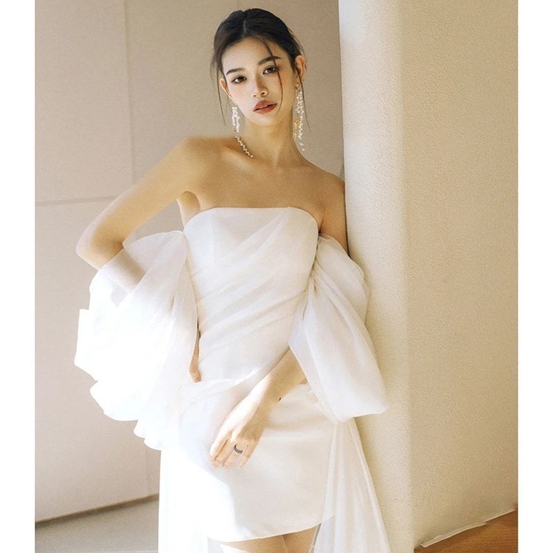 2024新作 パーティードレス 高級感 気質 ワンピース 花嫁ロングドレス 結婚式ワンピース 結婚式 ドレス ウェディングドレス 白 ロングドレス 韓国ファッション49-77