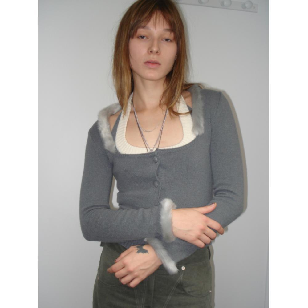 2000Archives FUR TRIMMED KNIT CD HALTER TOP 2 PIECES CH