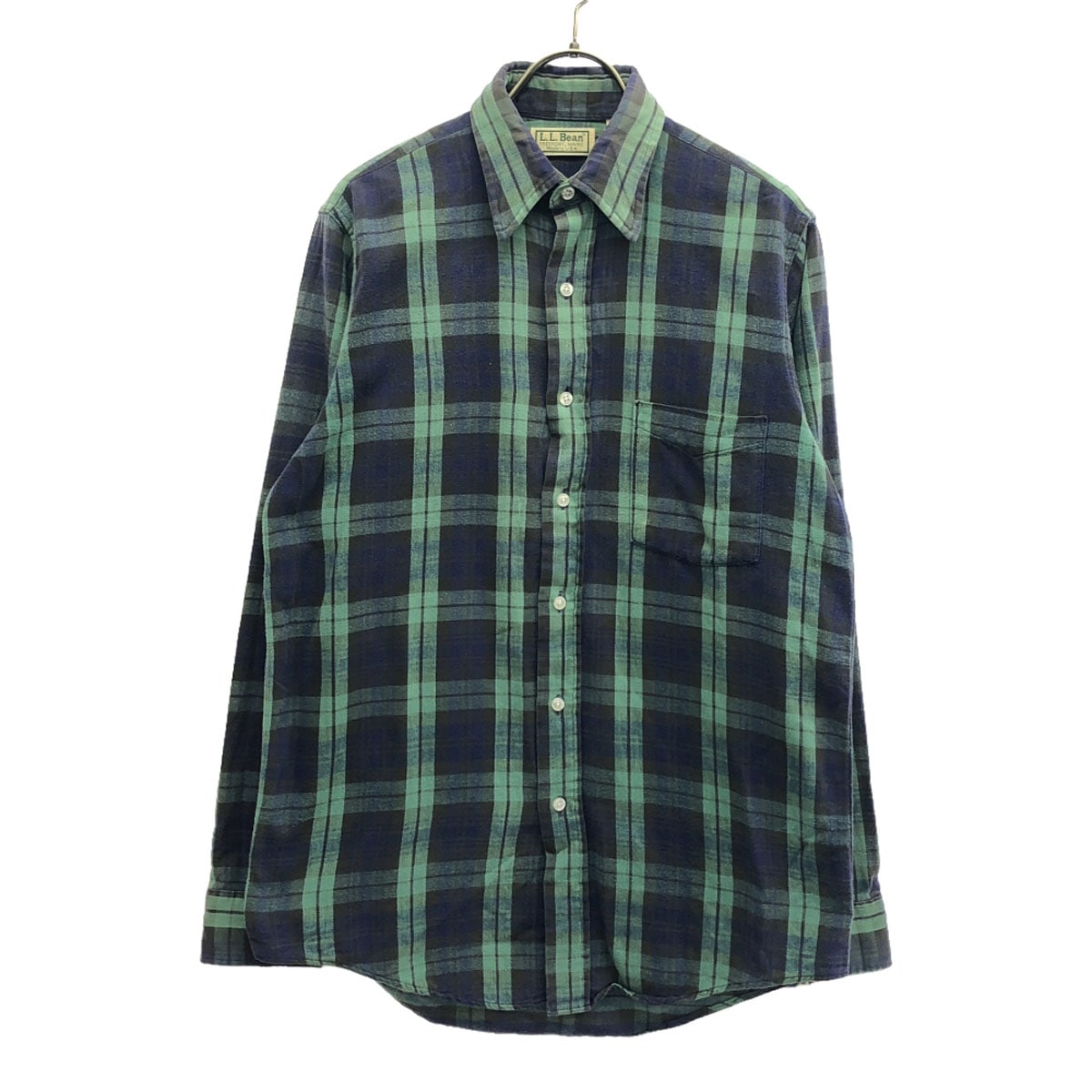 80s USA製 ヴィンテージ チェック柄 長袖 コットンシャツ S グリーン系×ネイビー系 アウトドア メンズ 古着