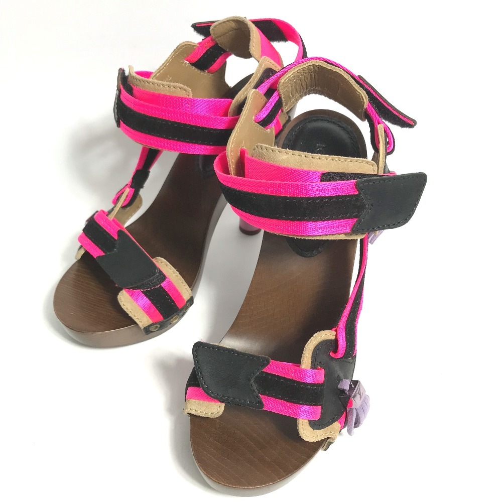 サンダル タッセル付き フリンジ ヒール 靴 ウッド ピンク