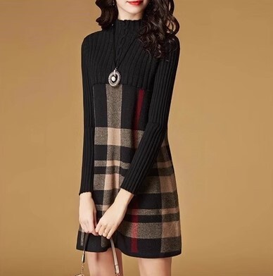 ワンピース チェック柄 ニットワンピース ワンピドレス ショート丈 長袖 スタンドカラー スリム ニット かわいい 大人可愛い きれいめ カジュアル 大人 上品 おしゃれ お洒落 かっこいい 大人女子