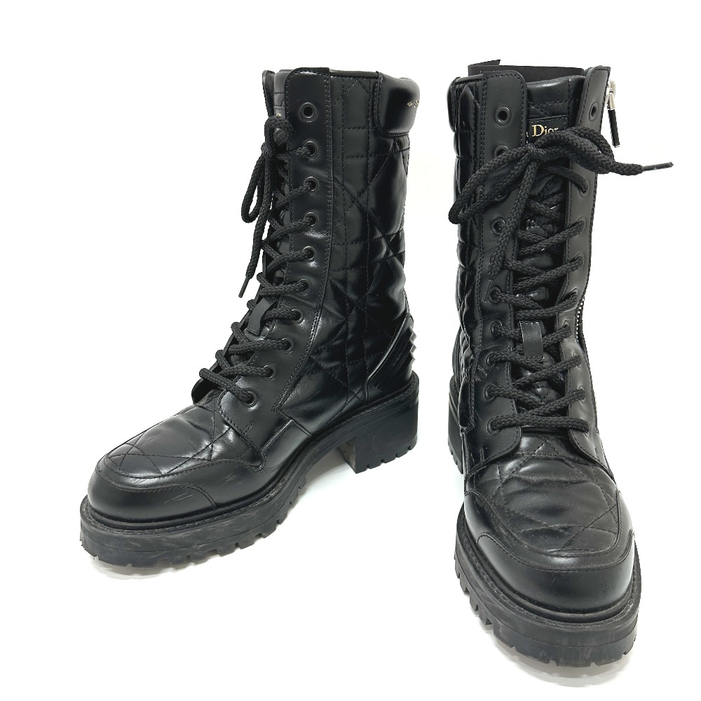 ブーツ D-LEADER カナージュ 21AW サイドジップ キルティング レザー ブラック