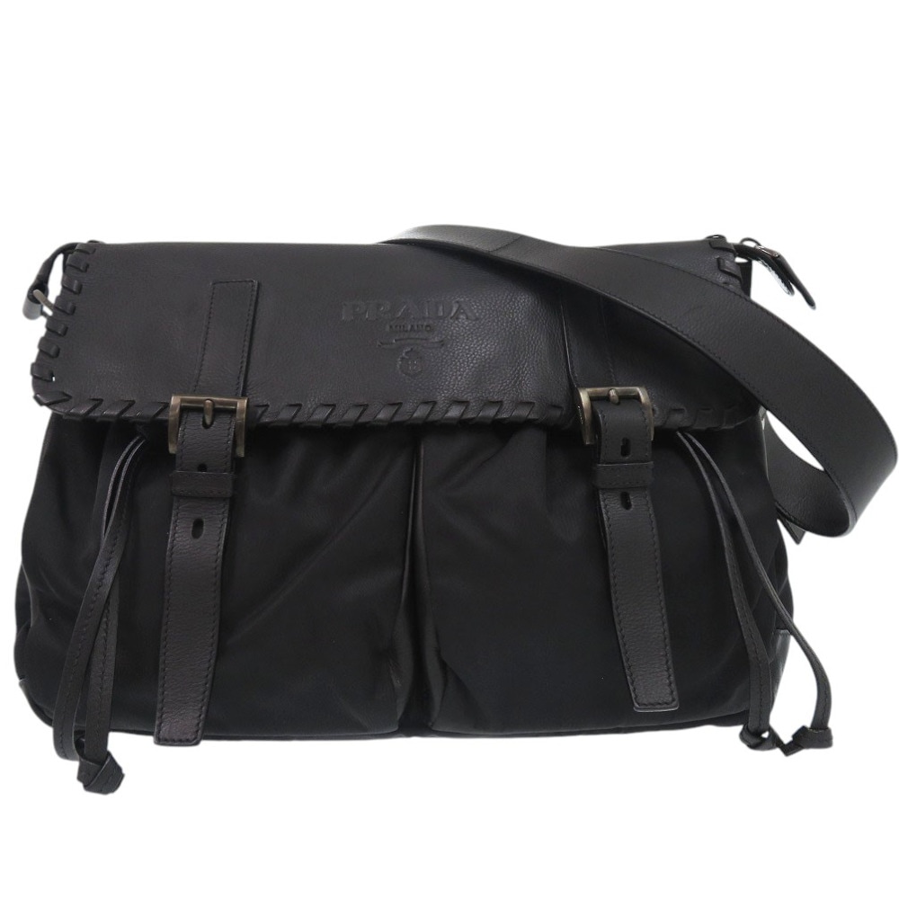 美品 斜め掛け メッセンジャーバッグ BT0582 ショルダーバッグ レザー/ナイロン NERO 1191【中古】 ユニセックス