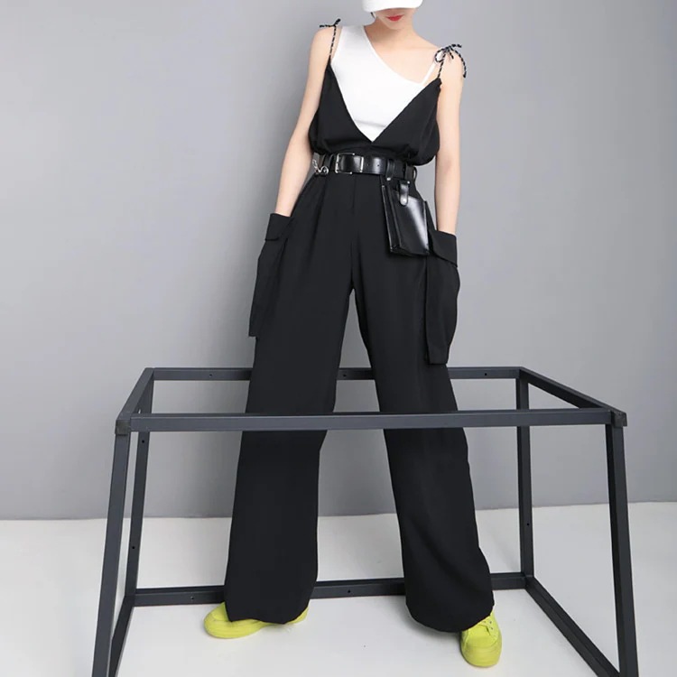 【FASHION良品】 2WAY着用 大きい袋 スラックスパンツ サロペット キャミ ベルト月 夏30%までに制限
