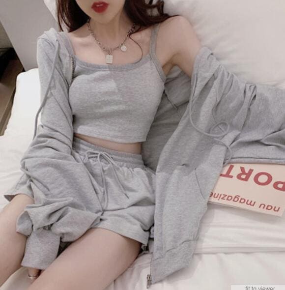 新品入荷 パジャマ ルームウェア 3点セット BIGシルエットパーカー＆キャミソール＆ショートパンツ セットアップ