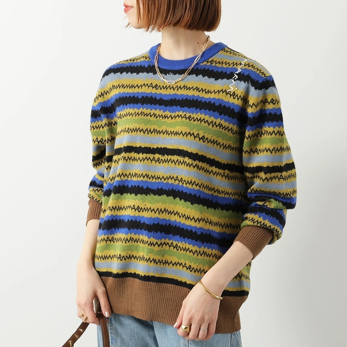 MARNI KIDS マルニ キッズ セーター M01564 M00V2 レディース ガールズ ニット ロゴ 長袖 ジグザグ クルーネック リブ ウール混紡 0M002