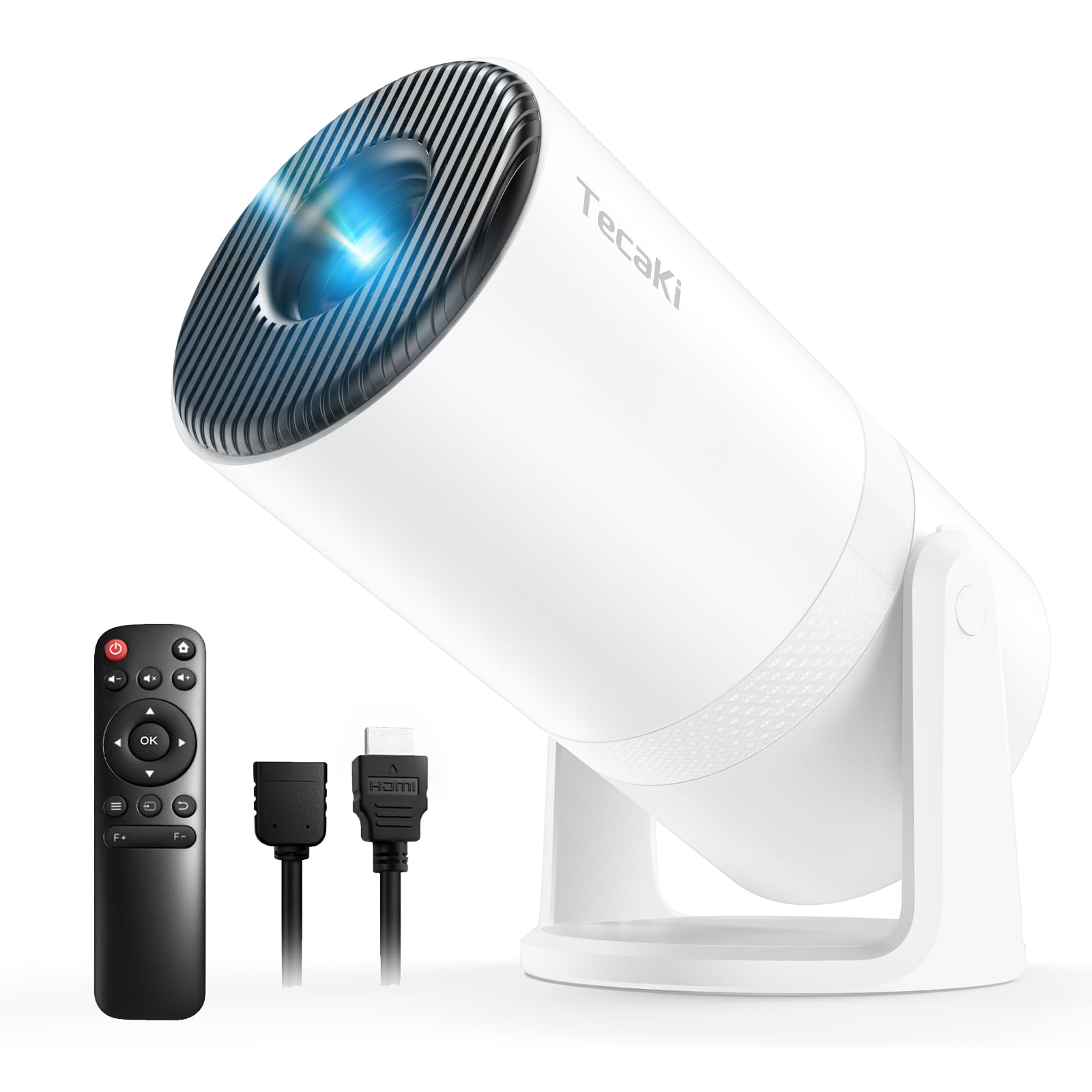Tecaki プロジェクター 家庭用【Android TV搭載電動フォーカス270回転】 27000LM 天井投影 自動台形補正 4K対応 1080P解像度 ホームシアター 小型 一体型スタンド