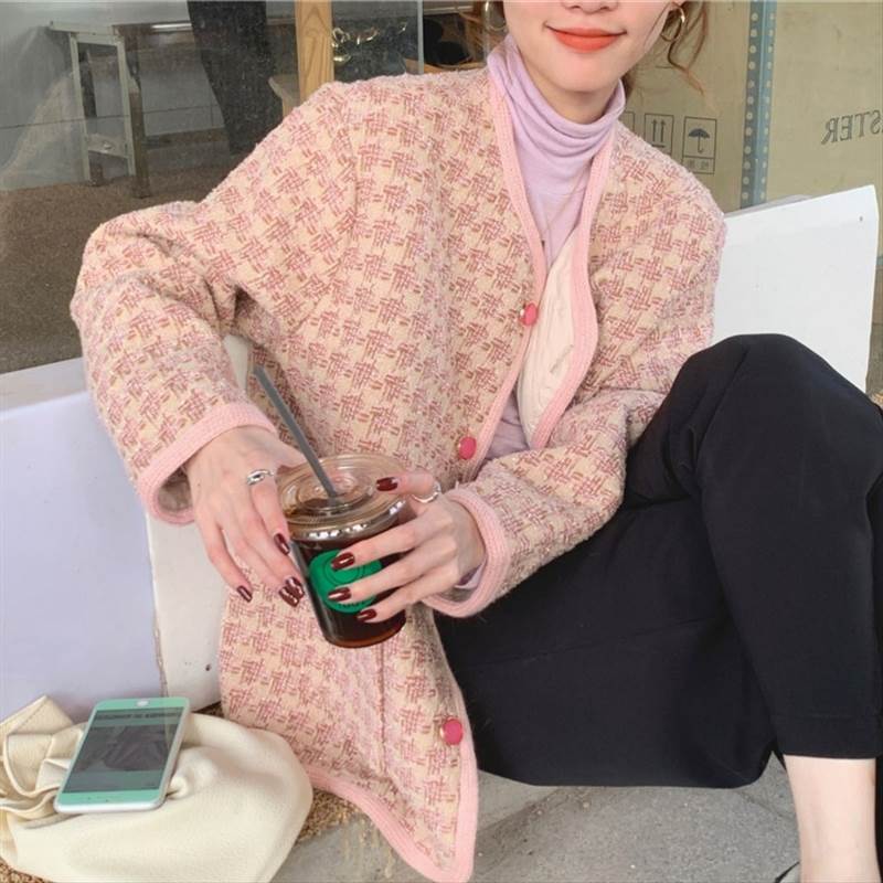 アウター ツイード ジャケット レディース 個性的 長袖 黒 ピンク M L XL 2XL 3XL 4XL 大きいサイズ お洒落 大人可愛い きれいめ 上品 エレガント 防寒 暖かい 秋 冬 春 ノー