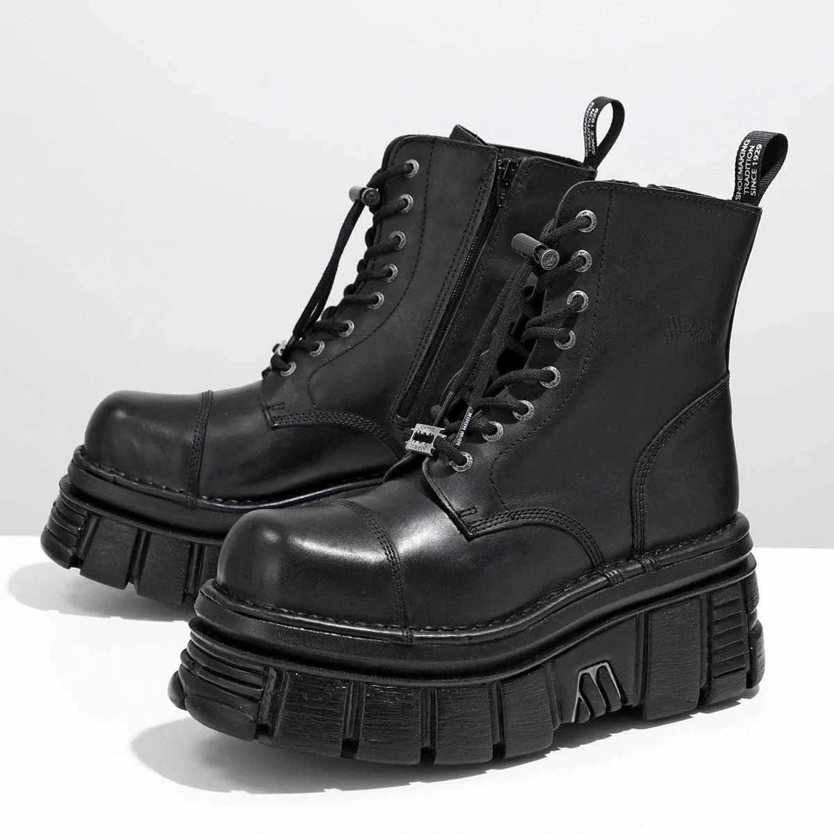NEW ROCK ニューロック レースアップブーツ M-NEWMILI083-S21 メンズ ショートブーツ レザー 厚底 チャンキーソール ロゴ シューズ 靴