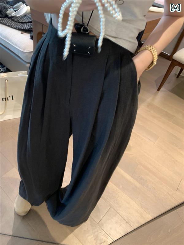 レディース　カジュアル　パンツ KKSTUDIO オールド マネー スタイル ホワイト ハイウエスト コットン リネン ワイド レッグ パンツ レディース夏 スリム カジュアル