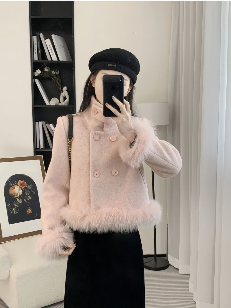 チャイナ風 ラシャコート 冬新作 切り替え アウター ショート丈 スリミング ジャケット タートルネック 長袖トップス