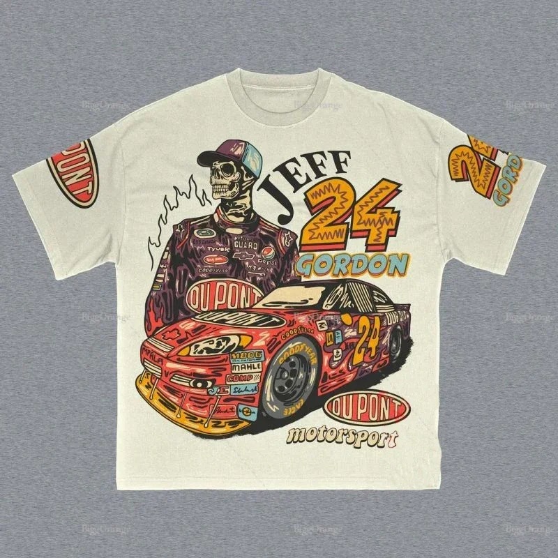 送料無料メンズ半袖スカルプリントTシャツ,ラウンドネックTシャツ,通気性のある特大の服,ヴィンテージのストリートウェア,カジュアル