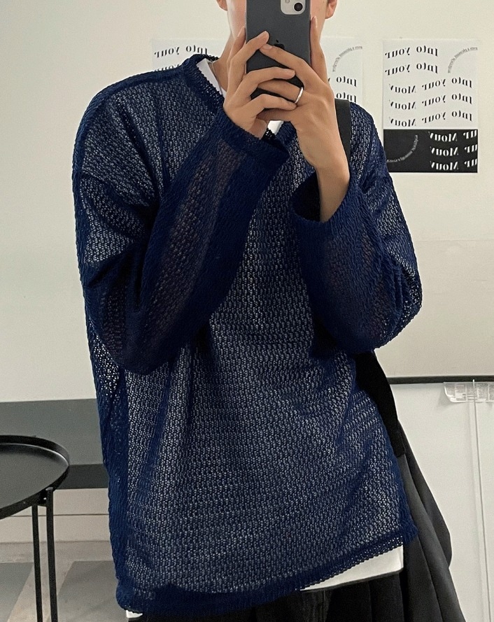 [COSYHARU公式] Oversized V-Neck Mesh Knit