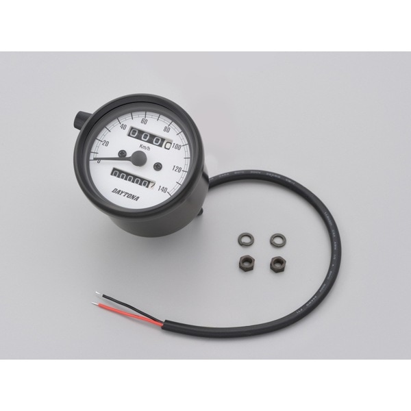 D15624 機械式スピードメーター φ60 ホワイトLED照明 ブラックボディ/ホワイトパネル 140km/h