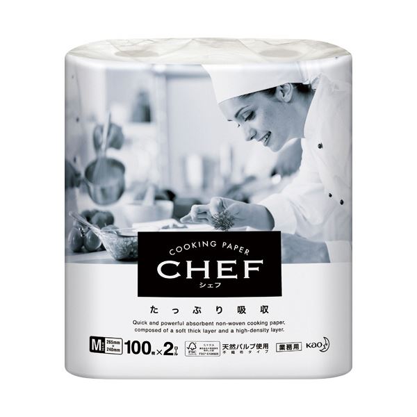 （まとめ） 花王クッキングペーパー CHEF（シェフ） たっぷり吸収 M 100カット／ロール 1パック（2ロール） [x5セット]