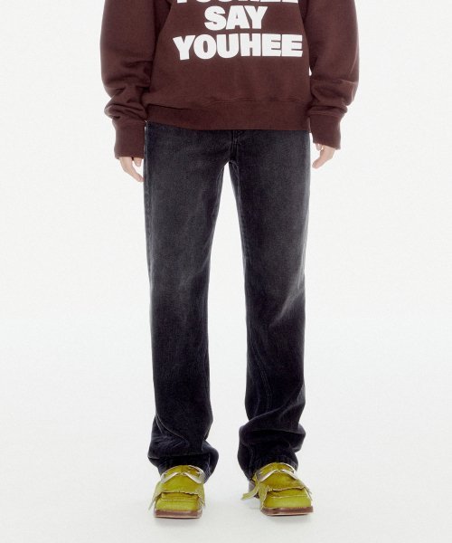YOUHEE YOUHEE LETTERING DENIM PANTS BLACK YHDPDC001BK