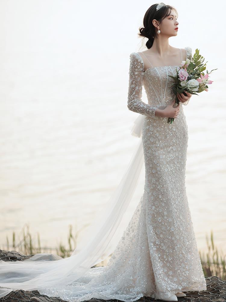 【高.品.質】2024 新作 高級感 気質 ワンピース 結婚式 ドレス 花嫁ロングドレス 結婚式ワンピース 韓国ファッション パーティードレス ウェディングドレス 白71