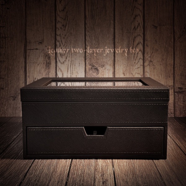 革製 2段宝石箱 ブラウン-アクセサリー保管箱/整理箱/収納箱